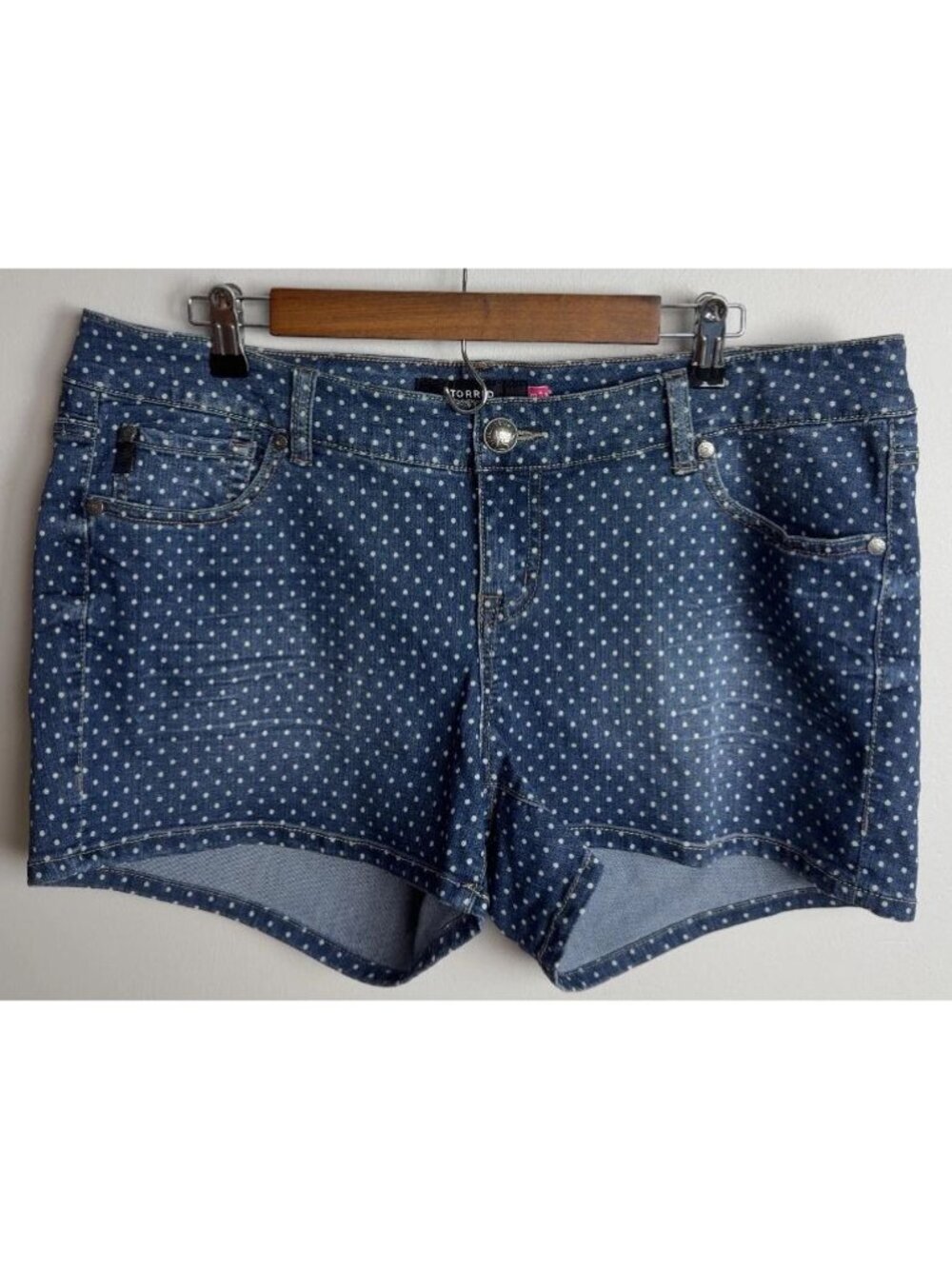 Torrid Denim Shorts Plus Size 18 Blue White Polka Dot Pattern Women’s